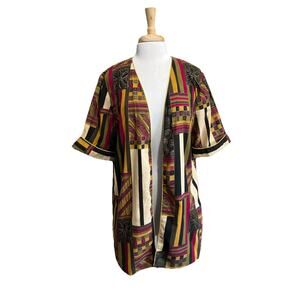 Meryl Vintage 80s Womens Red Black Gold Abstract Long Blazer Fairy Goth Sz XL